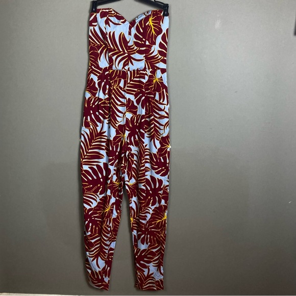 H&M Conscious strapless jumper tropical print size 6 red blue leaf pattern - Picture 2 of 9